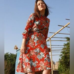 H&M Red Floral Long Sleeve Dress